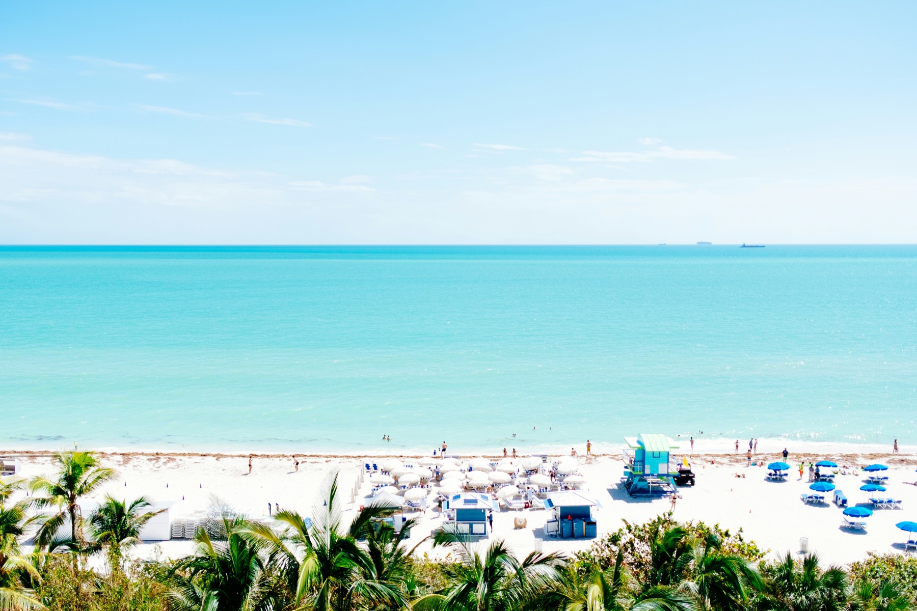 South Beach, Miami — turquoise water and beach umbrellas